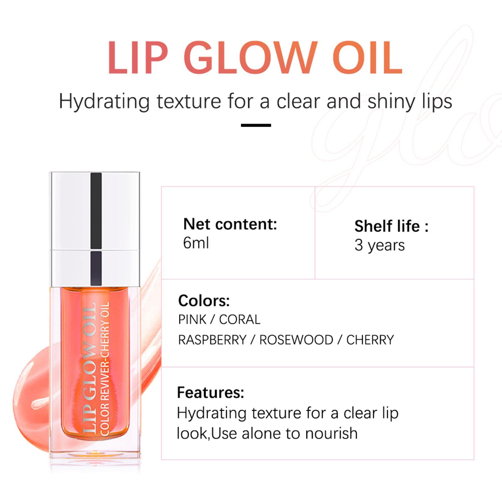 Littryee Cherry Lip Oil - Alivia Los Labios Agrietados Y Mejora El Brillo | Brillo De Labios Hidratante De Larga Duración, Lápiz Labial Líquido De Color Transparente Teñido con Aceite Natural