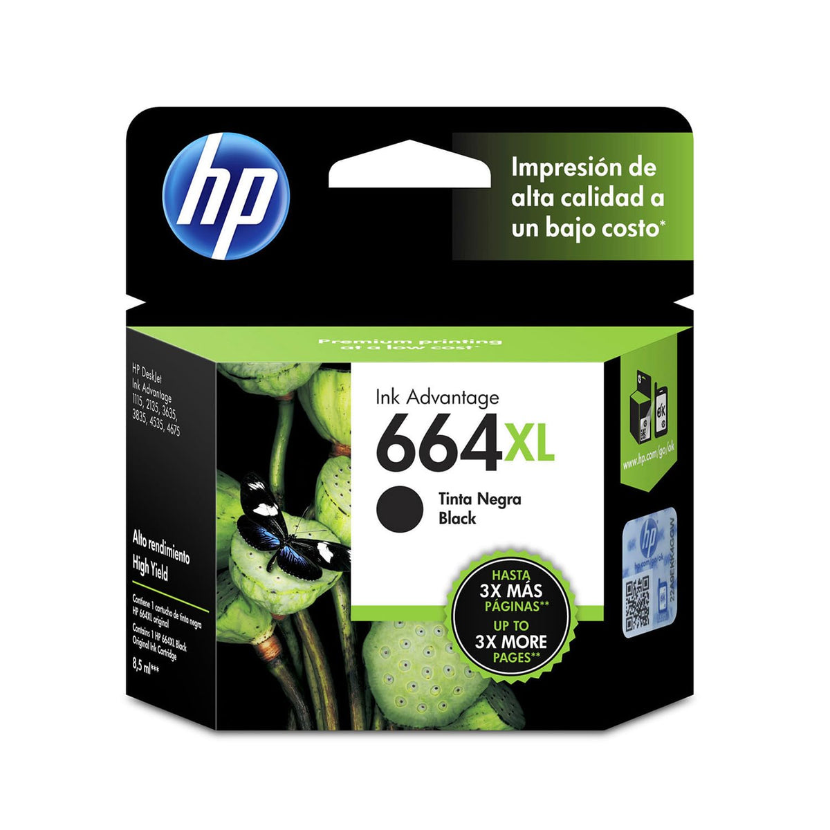 Cartucho de Tinta HP Negro 664XL Original Compatibilidad Deskjet 4535 y Más Impresoras
