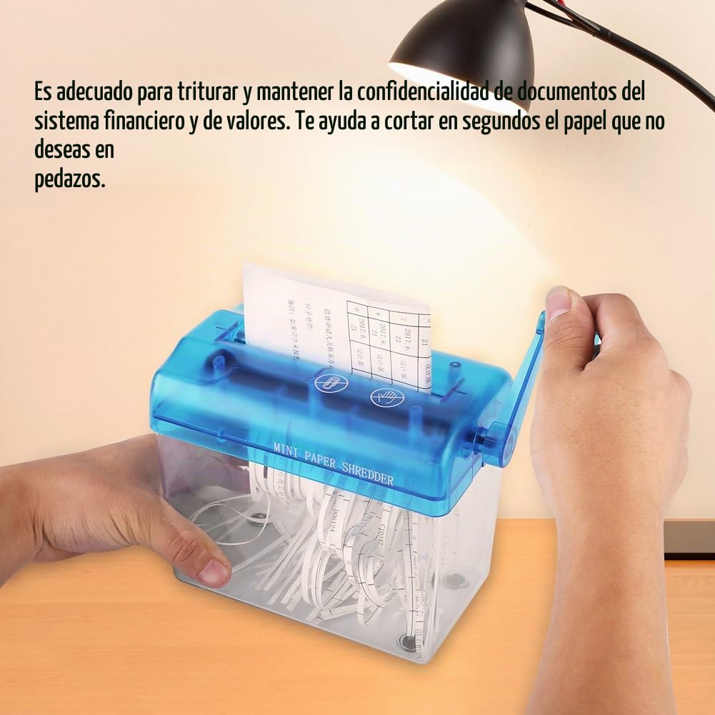 Trituradora de Papel Portátil Azul A6 16x9x14.5 cm
