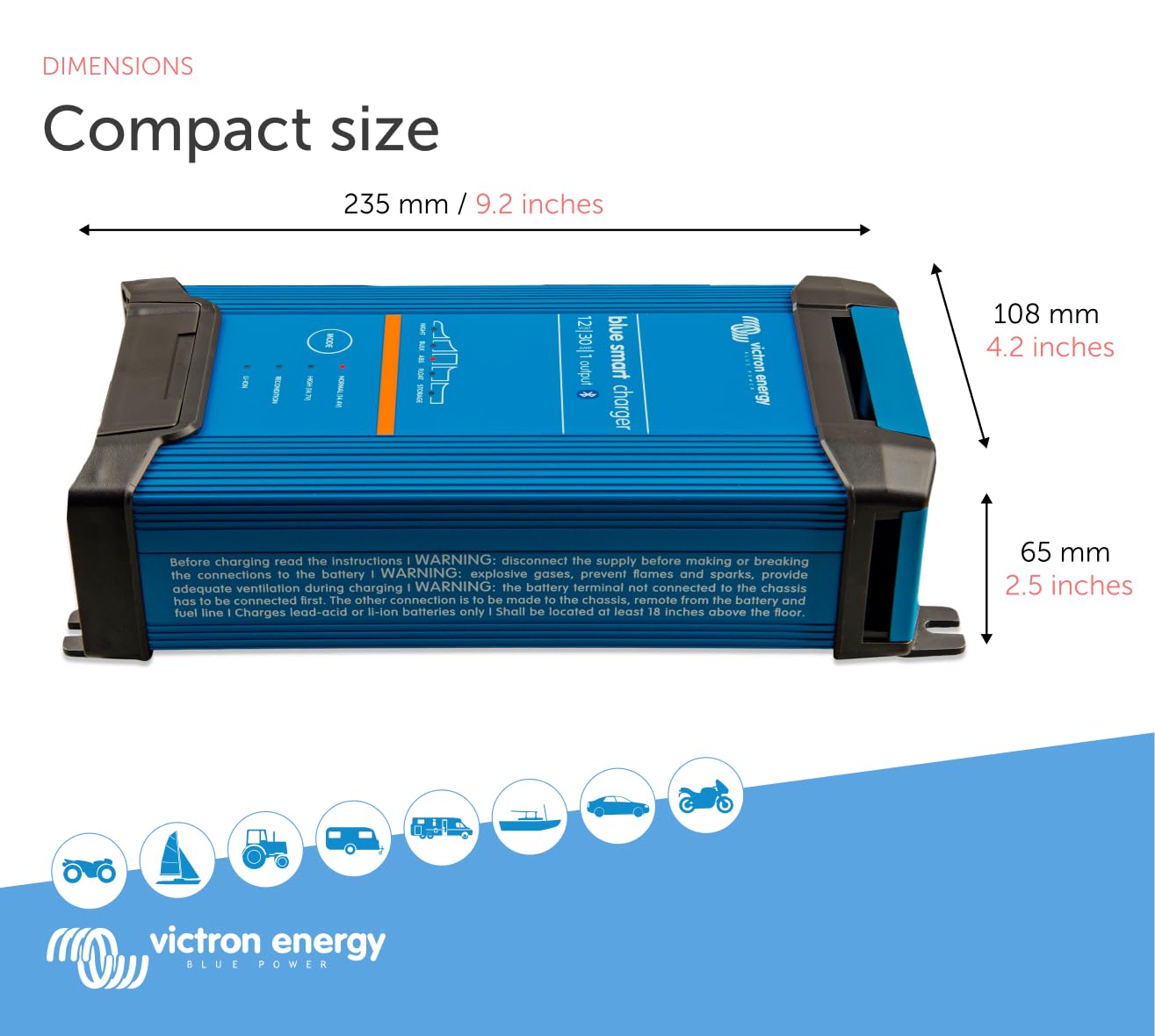 Victron Energy Blue Smart IP22 - Cargador de batería Inteligente para Coche, 12 V, 30 A, Cargador de Flotador y Goteo y desulfador para Motocicletas, ATV, RV, Litio y baterías de Ciclo Profundo
