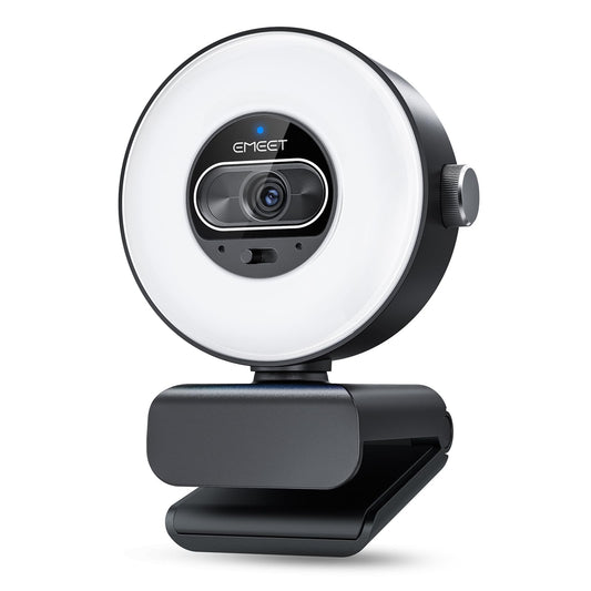 Webcam eMeet S600L 4K con Aro de Luz y Auto Enfoque Rápido 2 Micrófonos
