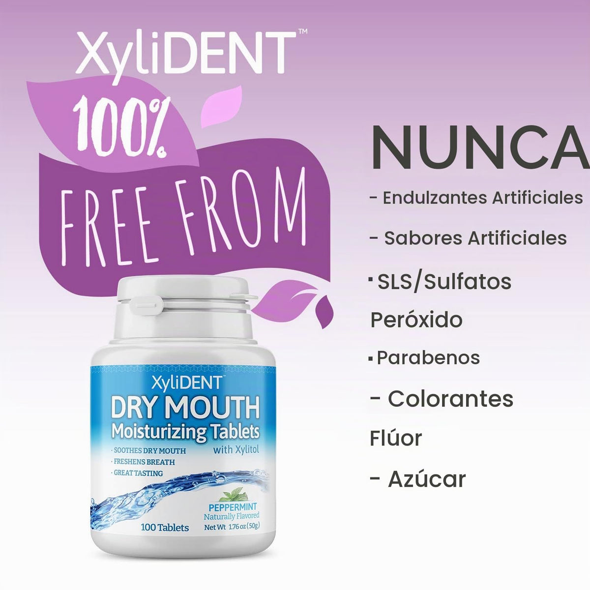 Tabletas de Xilitol XyliDENT Menta Alivio de Boca Seca