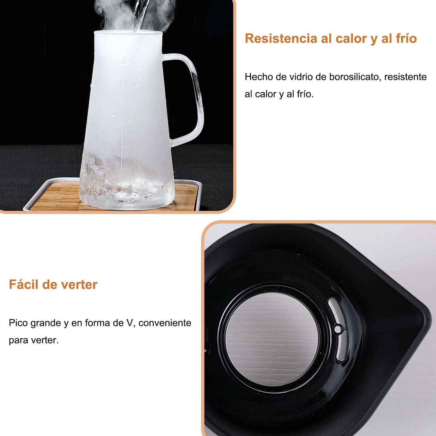 Cafetera Cold Brew Vidrio, Cafe Frio Maquina, 1.2 L/40 oz Jarra de Vidrio con Filtro de Acero Inoxidable Extraíble, Sin BPA, Jarra de Café Duradera con Tapa Hermética para Café Helad y Té Frío