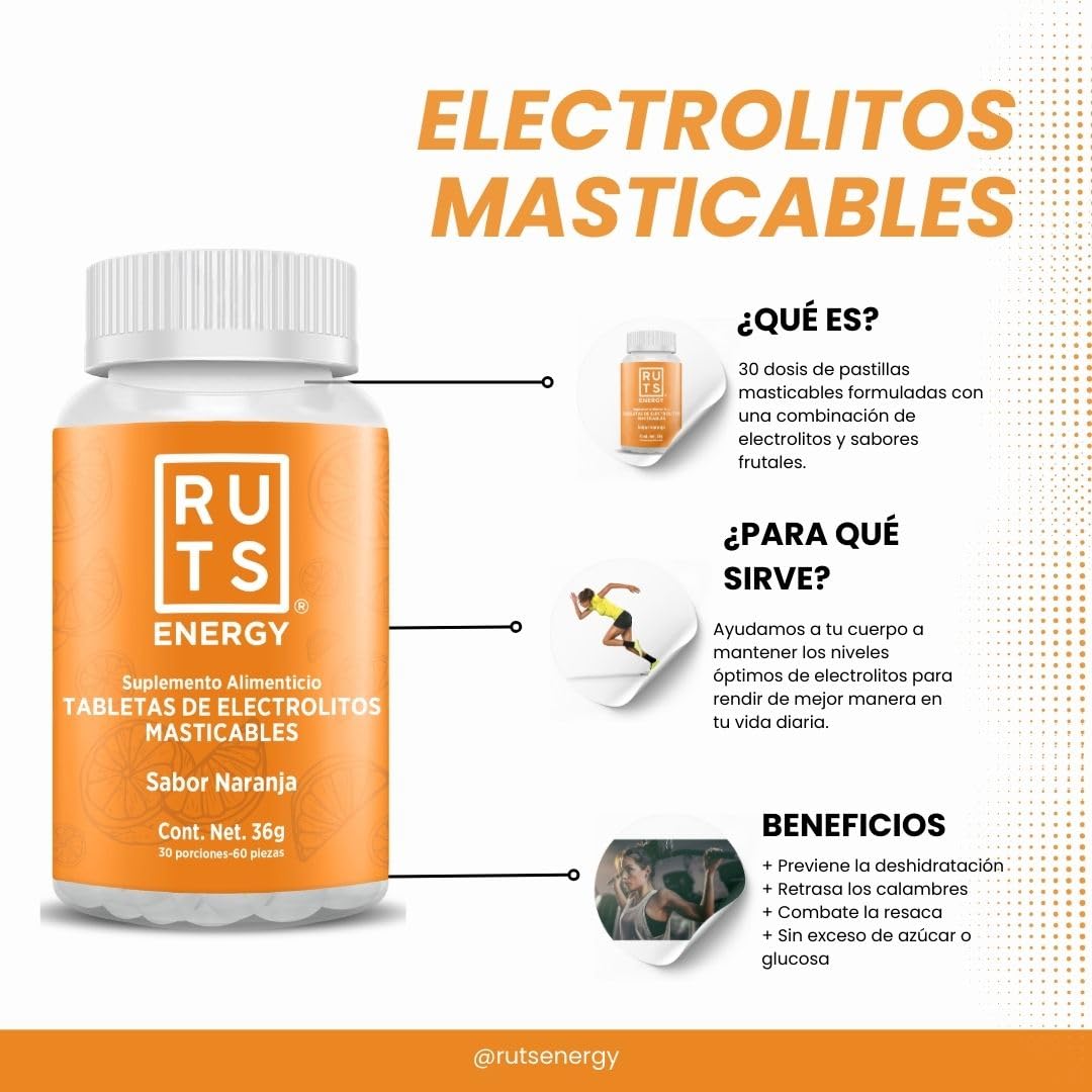Electrolitos Masticables Ruts Energy Naranja + Gel Mix Ruts Energy (12 Geles)