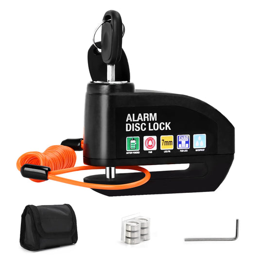 Kayoosi Candado de Alarma Para Moto, Alarma de Freno de Disco de 110 Db con Sensor de Movimiento y Cable de Alarma de 4,3 Pies, Impermeable y Antirrobo, Compatible con Vehículos con Llantas de Disco