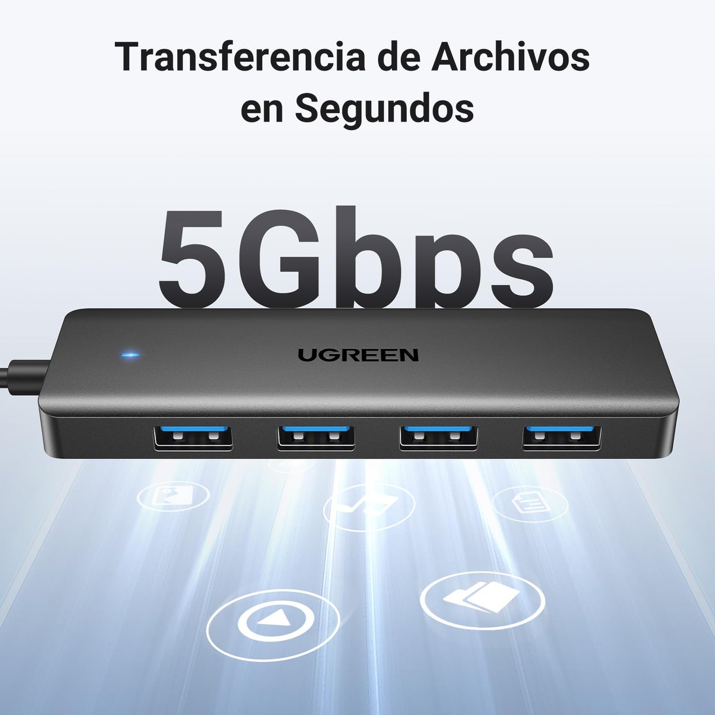 Hub USB 3.0 UGREEN Negro 4 Puertos 5Gbps 15CM