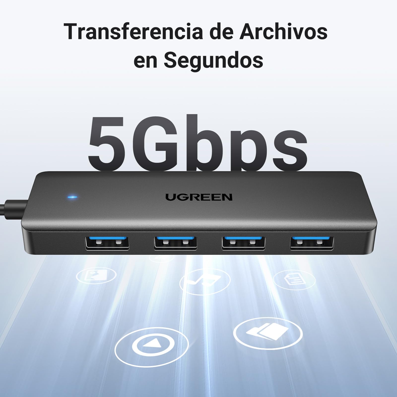 Hub USB 3.0 UGREEN Negro 4 Puertos 5Gbps 15CM