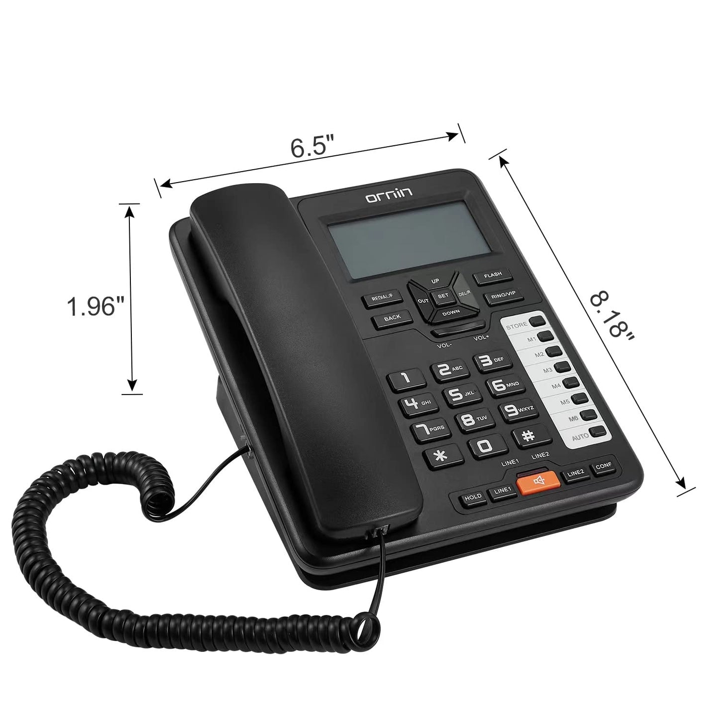 Sistemas de teléfono fijo de 2 líneas Ornin para pequeñas empresas y hogar, solo teléfono de escritorio (negro)