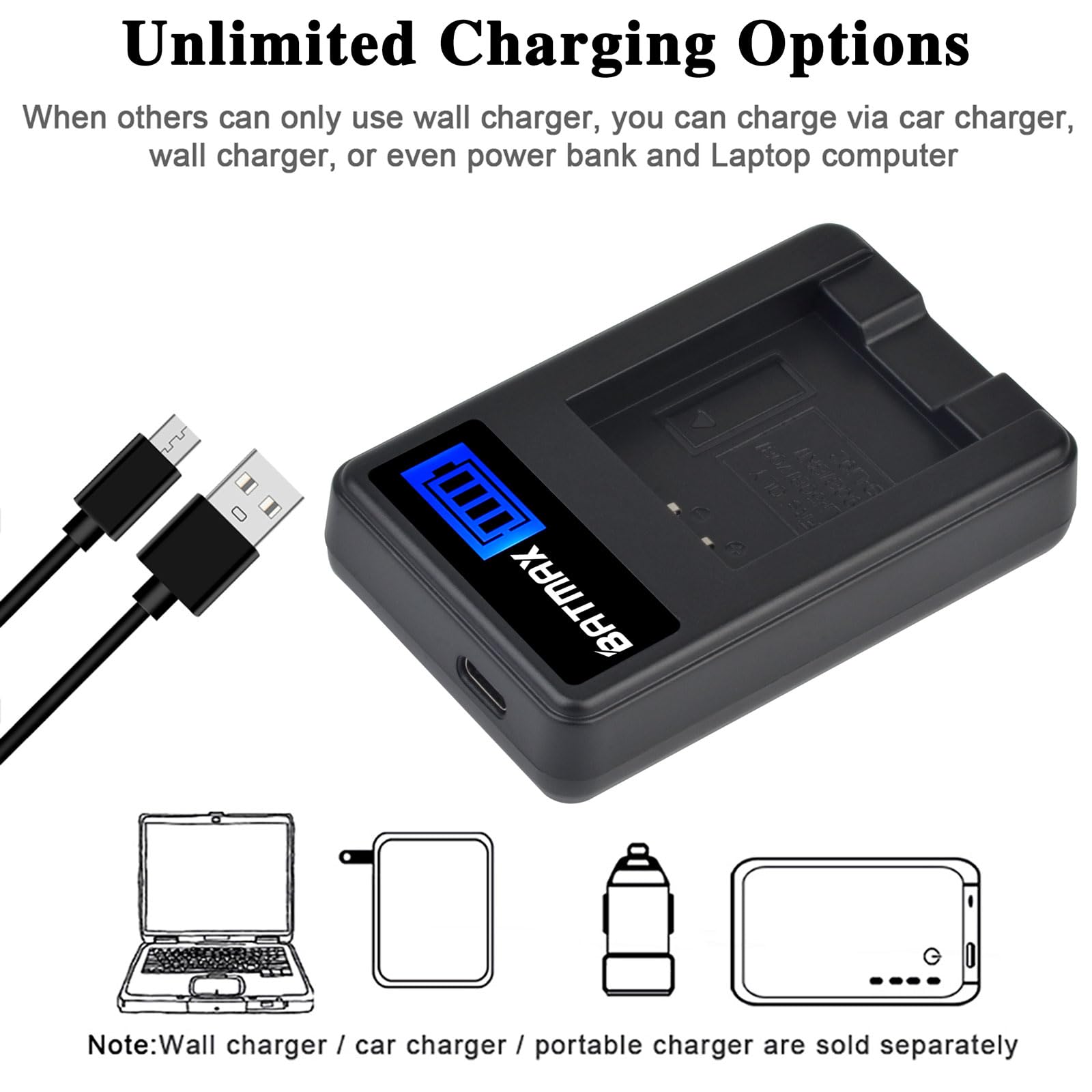 Batmax 2X NP-BK1 NP-FK1 Batería + cargador rápido LCD para Sony NP-BK1, Cybershot DSC-W180, DSC-W190, DSC-W370, DSC-S750, DSC-S780, DSC-S950, DSC-S980, Webbie MHS-CM1 HD, MHS-PM1