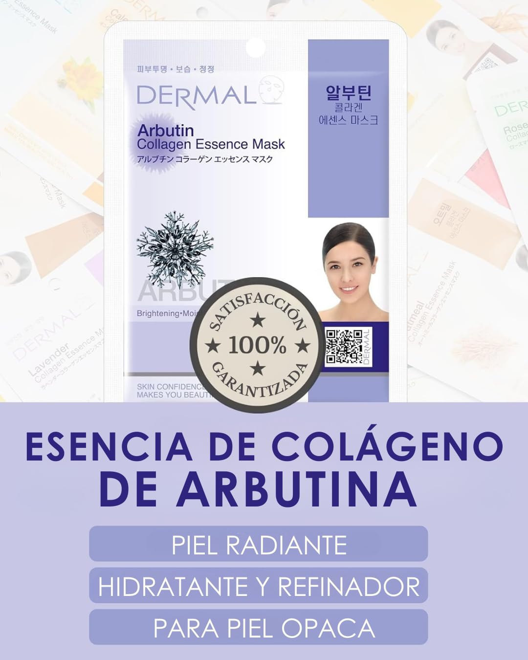 DERMAL Korea 10 Mascarillas Arbutin con Arbutina, Colágeno y Vitamina E