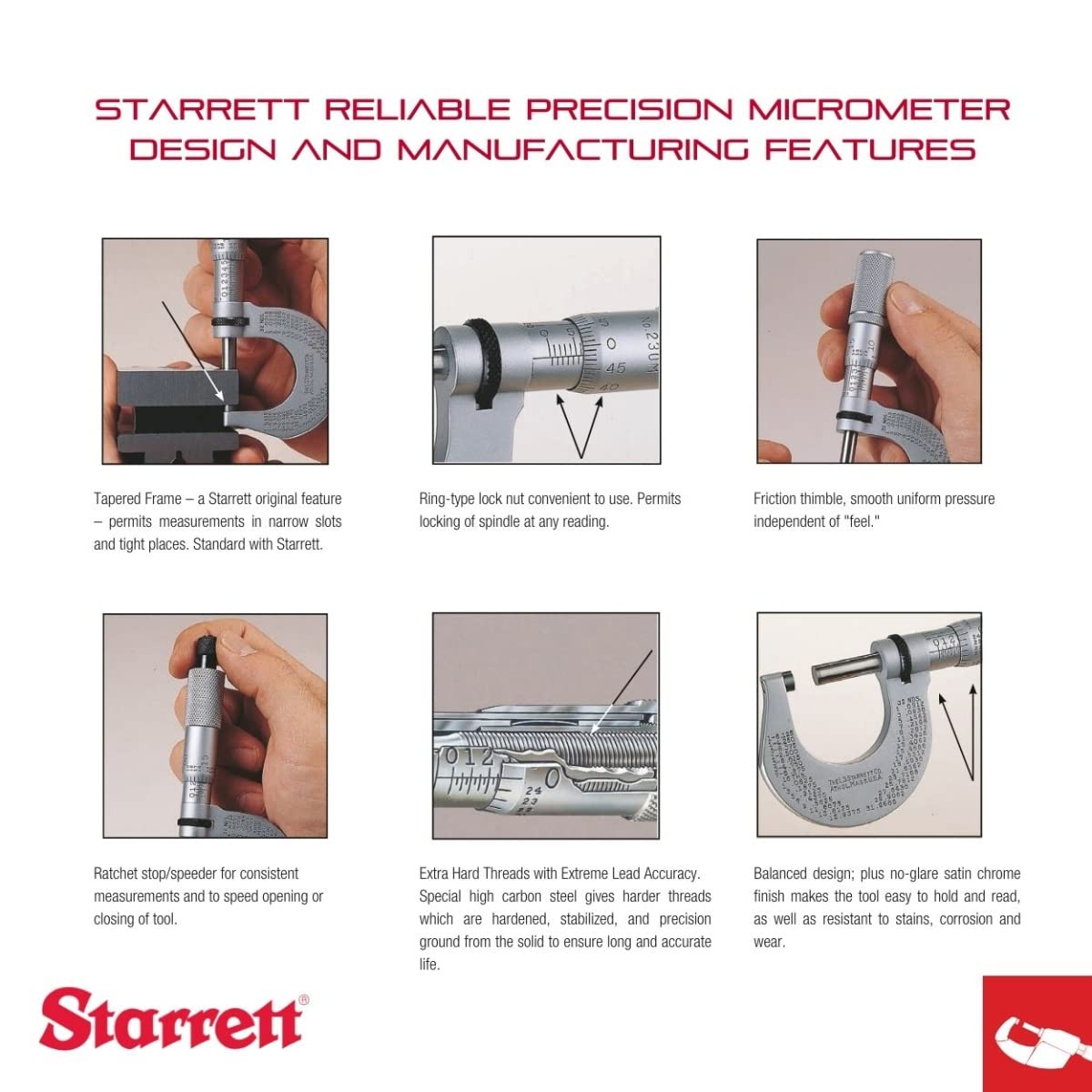 Micrómetro para Exteriores Starrett T444.1XRL-1 Negro Graduación .0001 Pulgadas