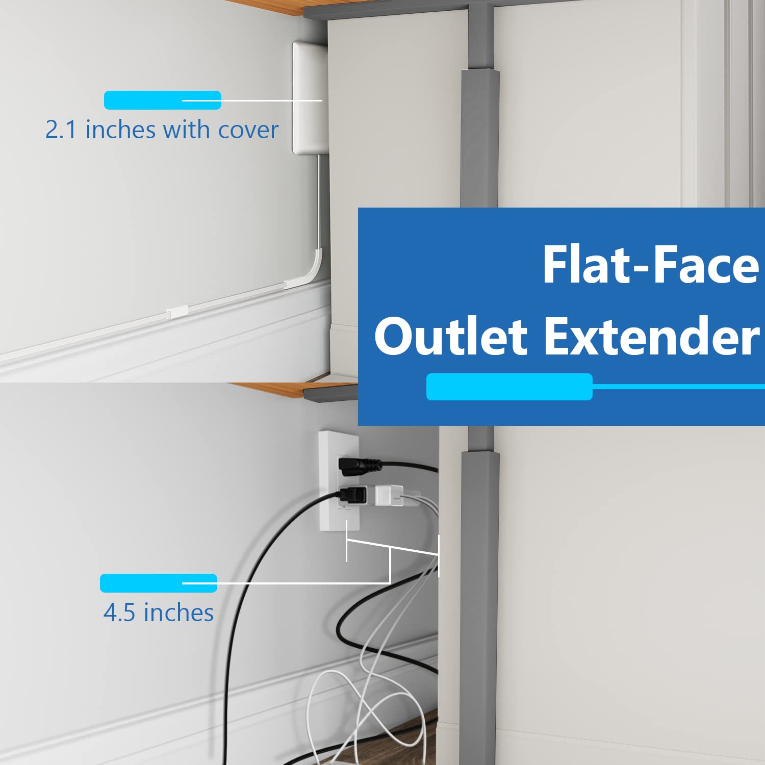 LIDER Extensor de toma de cara plana con 3 receptáculos, enchufe de placa de pared ultradelgado con extensor de cable y tira de alimentación de 3 salidas, cable de 8 pies, LWE8-315-W, listado ETL