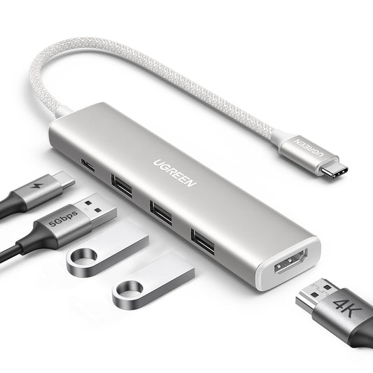 Adaptador USB C Multipuerto UGREEN Blanco con HDMI 4K para MacBook y Más