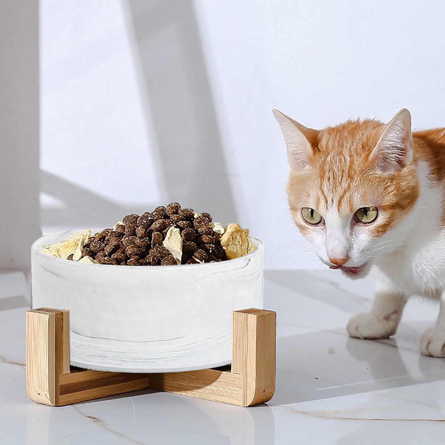 CHENGBAO Plato para Perro y Gato de Cerámica Marmolizada con Base de Estabilizadora (Gris 1)