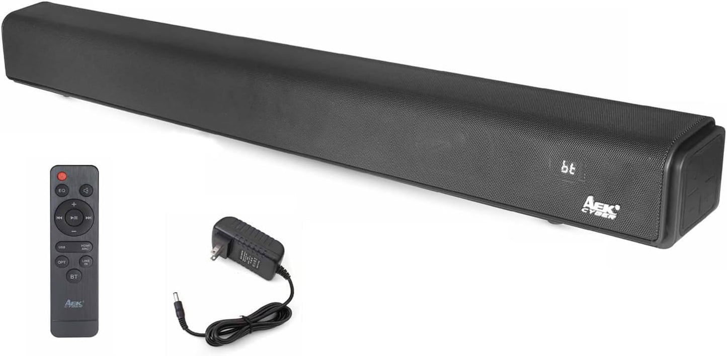Barra de Sonido AEK CYBER BS-05 Negra Altavoz Bluetooth 20Wx2 con Control y Puertos HDMI USB Optical AUX