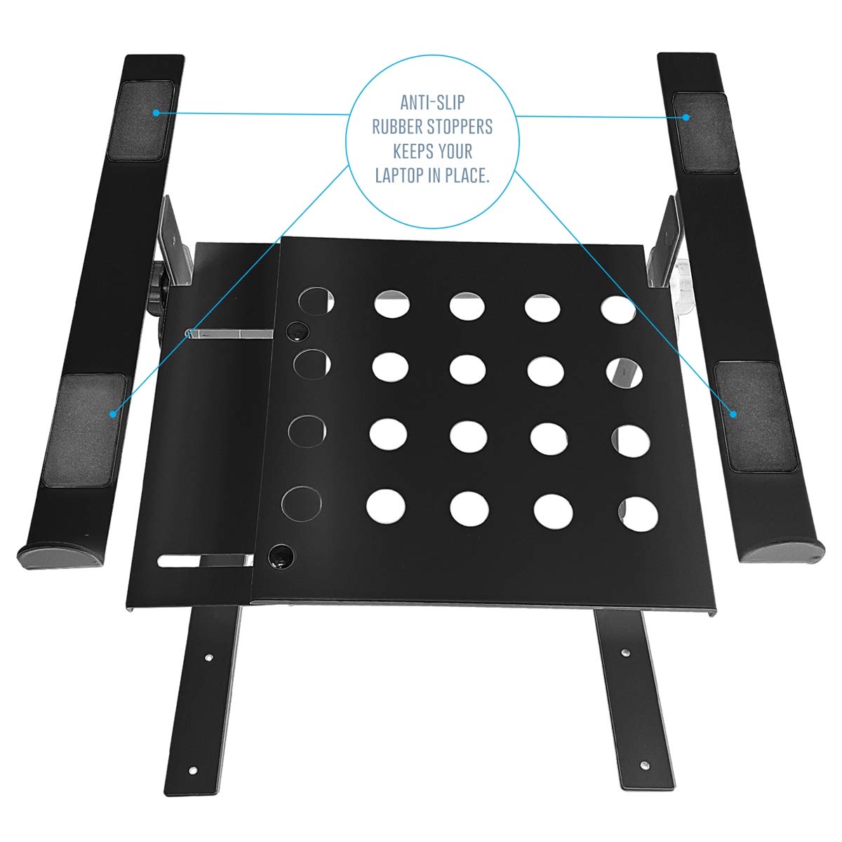 AxcessAbles - Soporte de DJ ajustable de dos niveles con abrazaderas | para controladores de DJ, mezcladores de música, portátiles de hasta 20 libras. | Soporte de driver de DJ compatible con