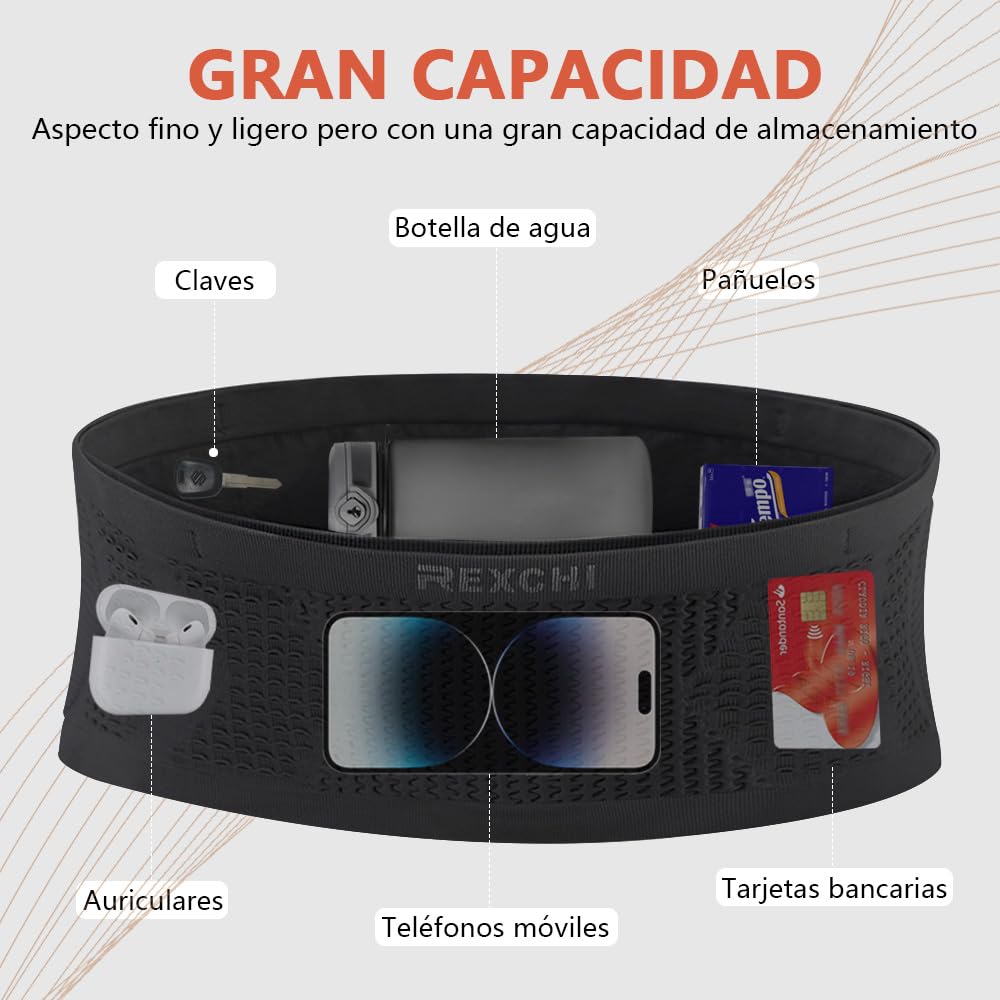 Cangurera para Correr para Hombre y Mujer, Riñonera para Correr de Alta Elasticidad, Transpirable y No Fácil de Sacudir, Ideal para Guardar Móvil y Llaves Haces Ejercicio, Negro (Talla L)