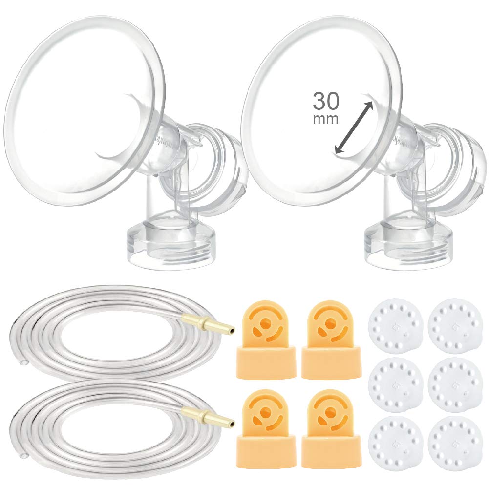 Kit de extractor de leche Maymom compatible con los extractores Medela Pump in Style Advanced (PISA); incluye embudo extragrande de una sola pieza (30 mm), 4 válvulas, 6 membranas y 2 tubos para Pump in Style; compatible con válvulas y tubos Medela
