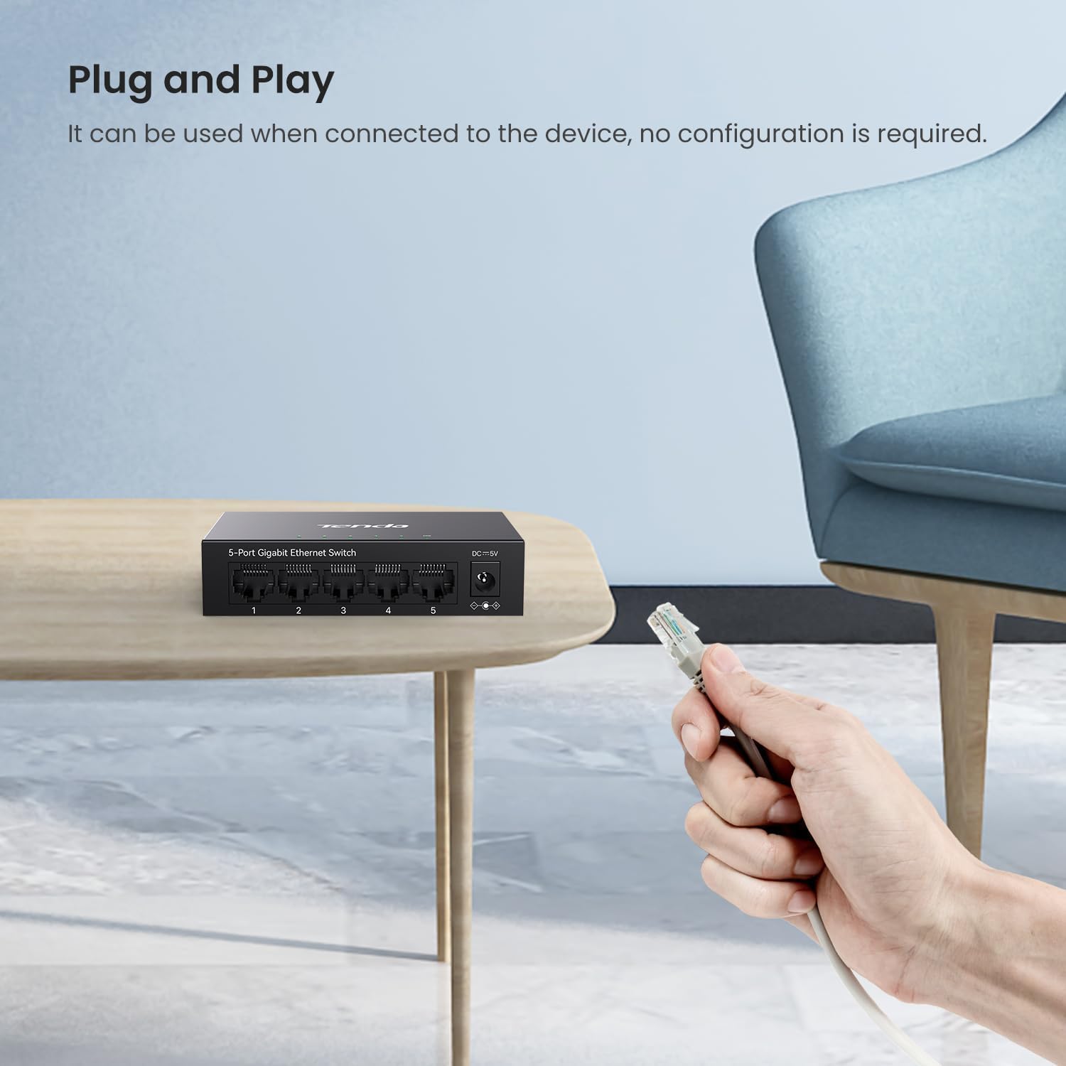 Tenda TEG1005D Conmutador Gigabit de 5 Puertos, Conmutador Ethernet no gestionado, Divisor de Red con optimización de tráfico, Plug & Play, Conmutador de Red de diseño metálico sin Ventilador