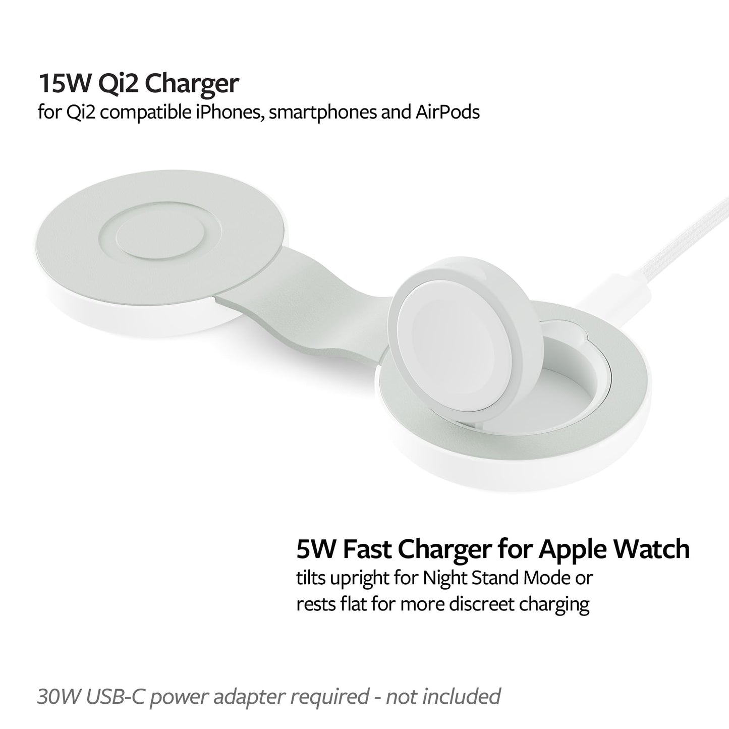 Twelve South Butterfly SE 2 en 1 Qi2 Cargador de Viaje para iPhone, Airpods y Apple Watch Blanco