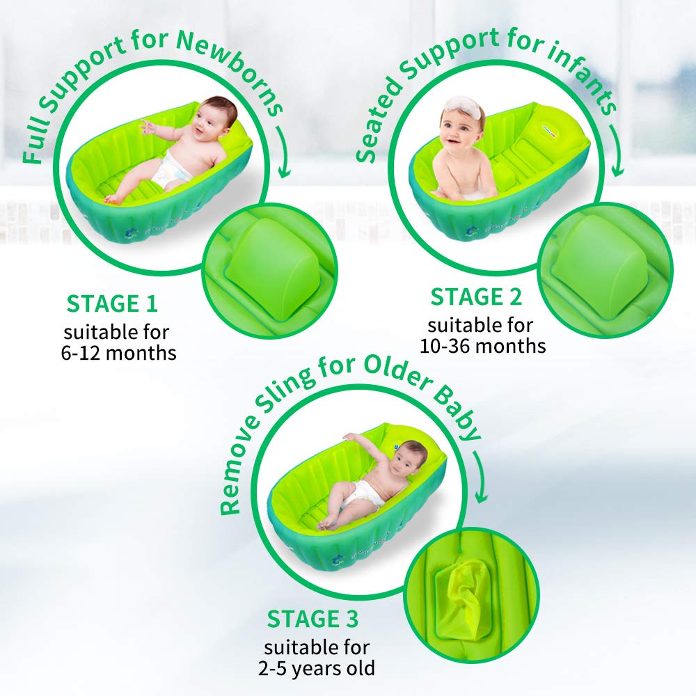 relaxing baby Bañera inflable para bebé relajante, asiento de bañera pequeño para bebé sentado, silla de bañera portátil para bebé niña de viaje accesorios con 2 divertidos juguetes de baño y bomba de aire para recién nacidos - 6 años de edad.