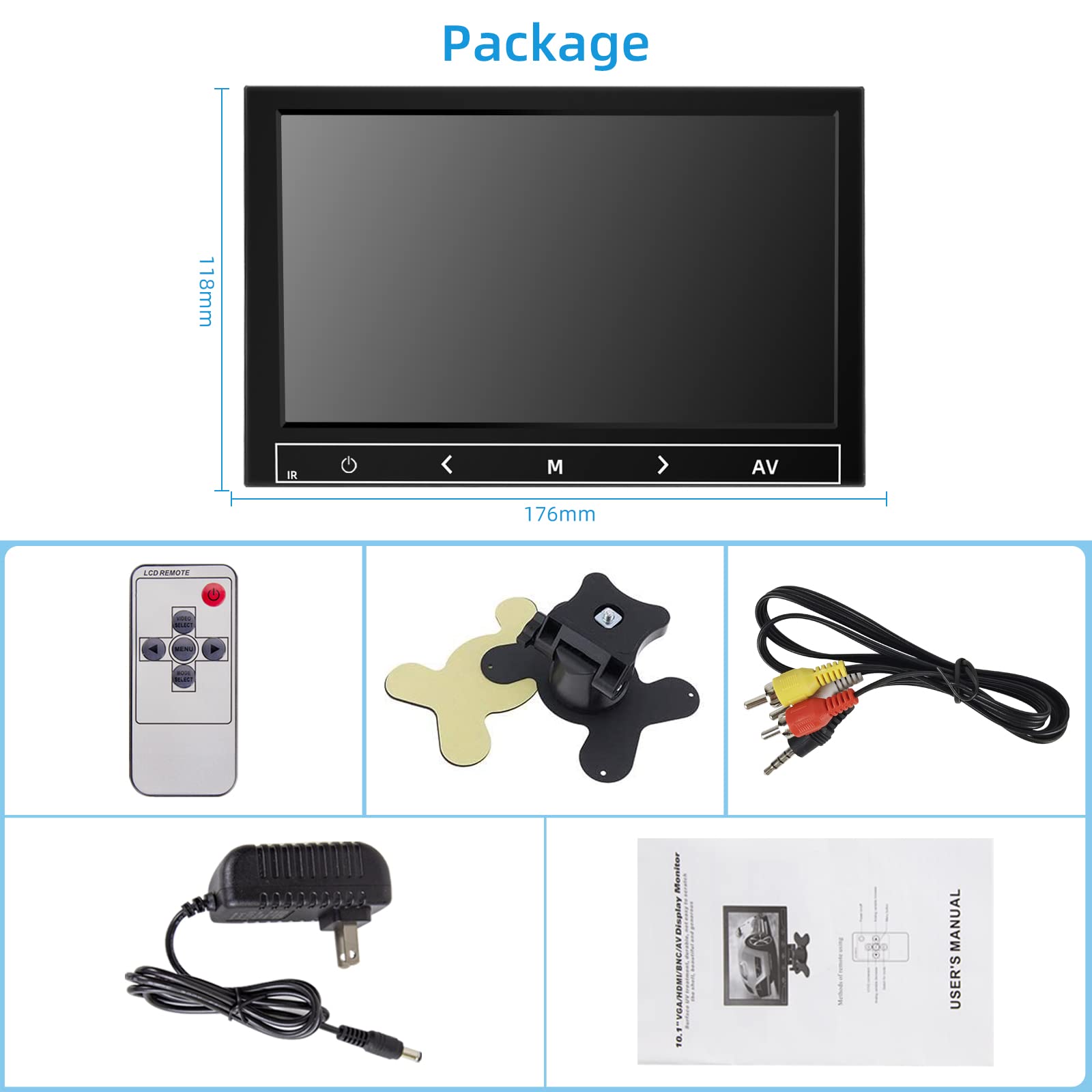 AISHICHEN Monitor de seguridad de 7 pulgadas, resolución de 1024 x 600 pulgadas, pequeño monitor HDMI con control remoto, altavoces integrados, pequeño monitor portátil con entrada USB HDMI VGA AV BNC para CCTV (7 pulgadas 1024x600P)