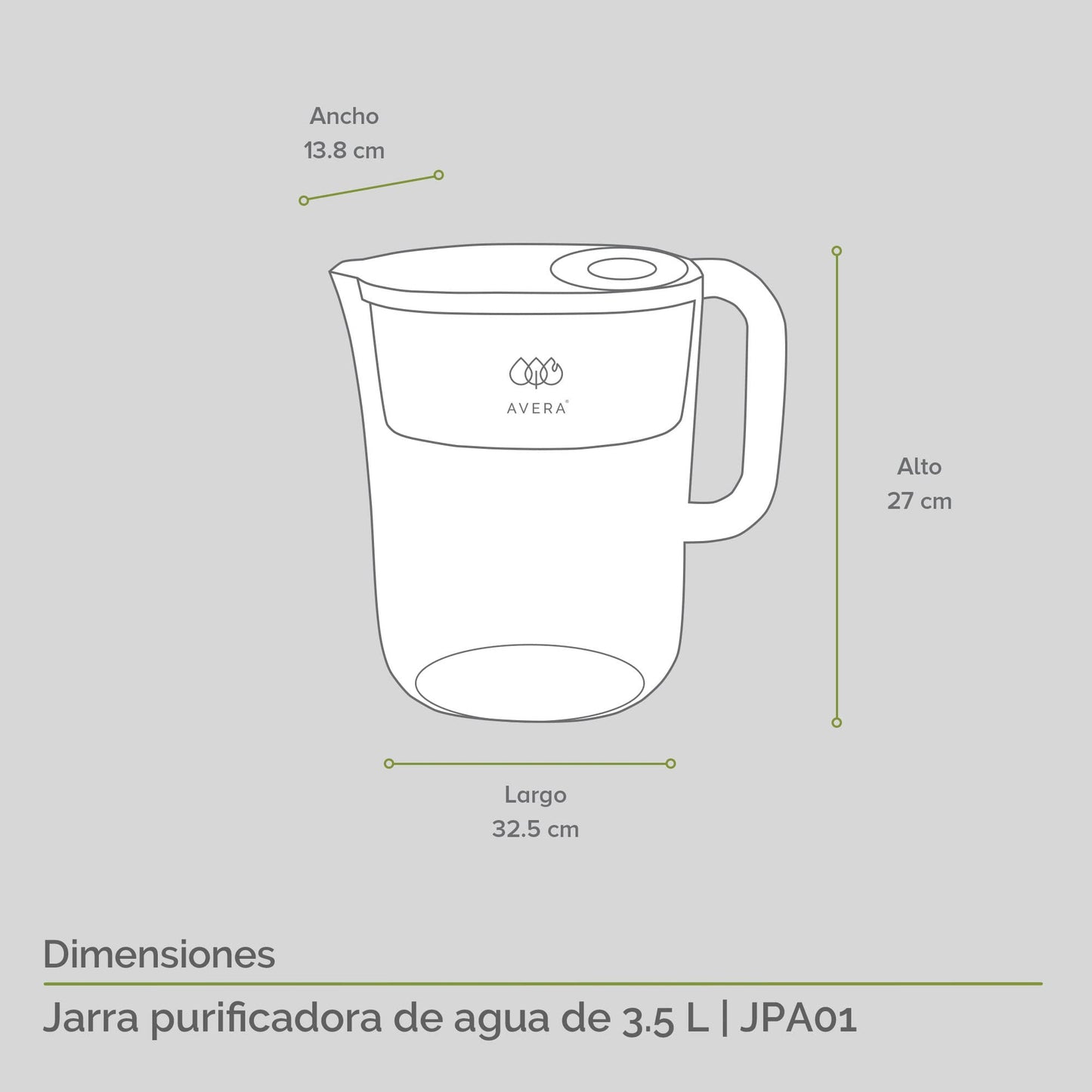 AVERA Jarra de agua con filtro de carbono activado con 4 etapas de filtrado, Agua pura y libre de materiales pesados, Capacidad de 3.5L | JPA01