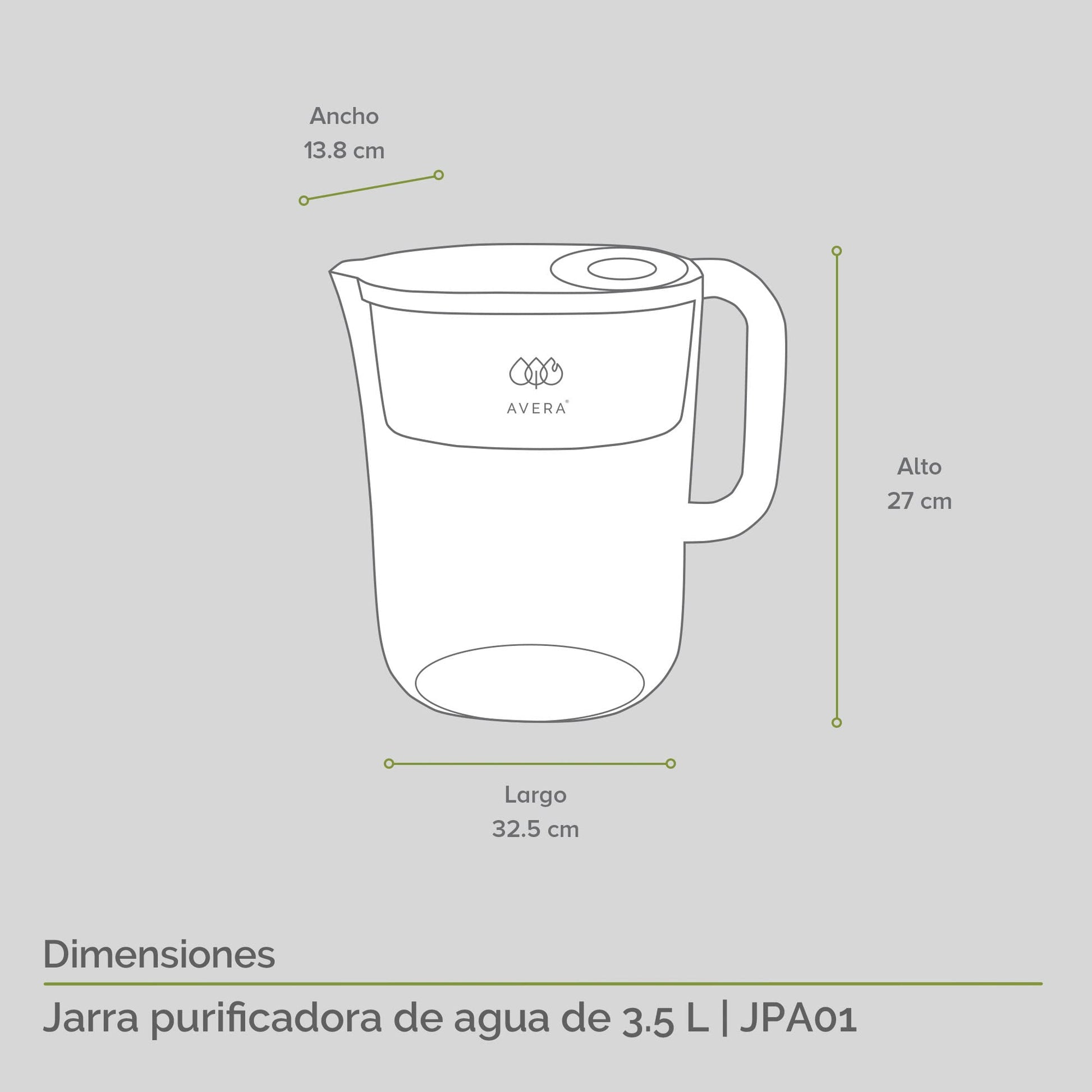 AVERA Jarra de agua con filtro de carbono activado con 4 etapas de filtrado, Agua pura y libre de materiales pesados, Capacidad de 3.5L | JPA01