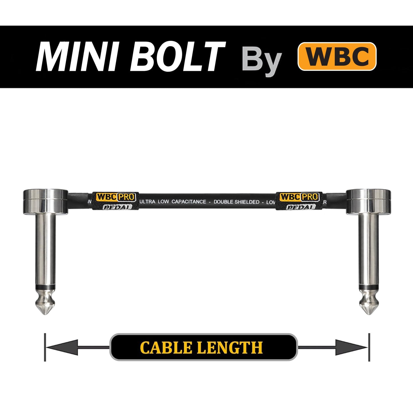 3 unidades - 6 pulgadas - WBC-PRO-PEDAL - 22 AWG - Tapa baja (18pF/ft) - Grado profesional - Base de grafito - pedal de doble blindaje, efectos, parche, cable de instrumento con enchufes TS en ángulo