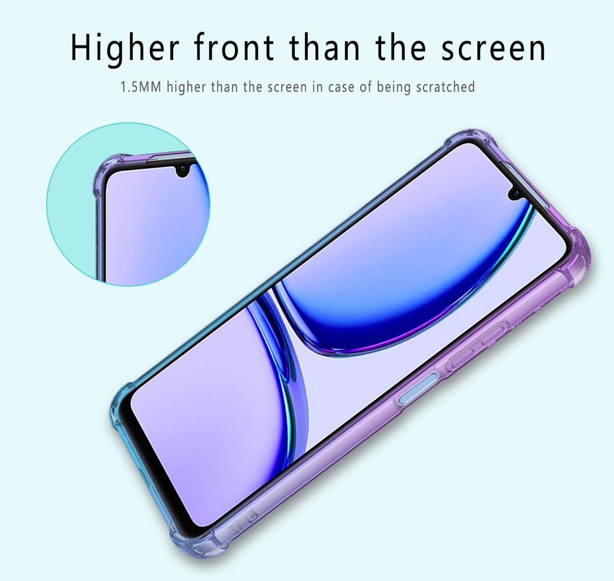 DABUNA Funda para Realme C53 4G y Narzo N53 Case Uso Rudo,Transparente Colores Degradados Protectora de Cámara Anticaída Carcasa Bumper(Púrpura Azul)