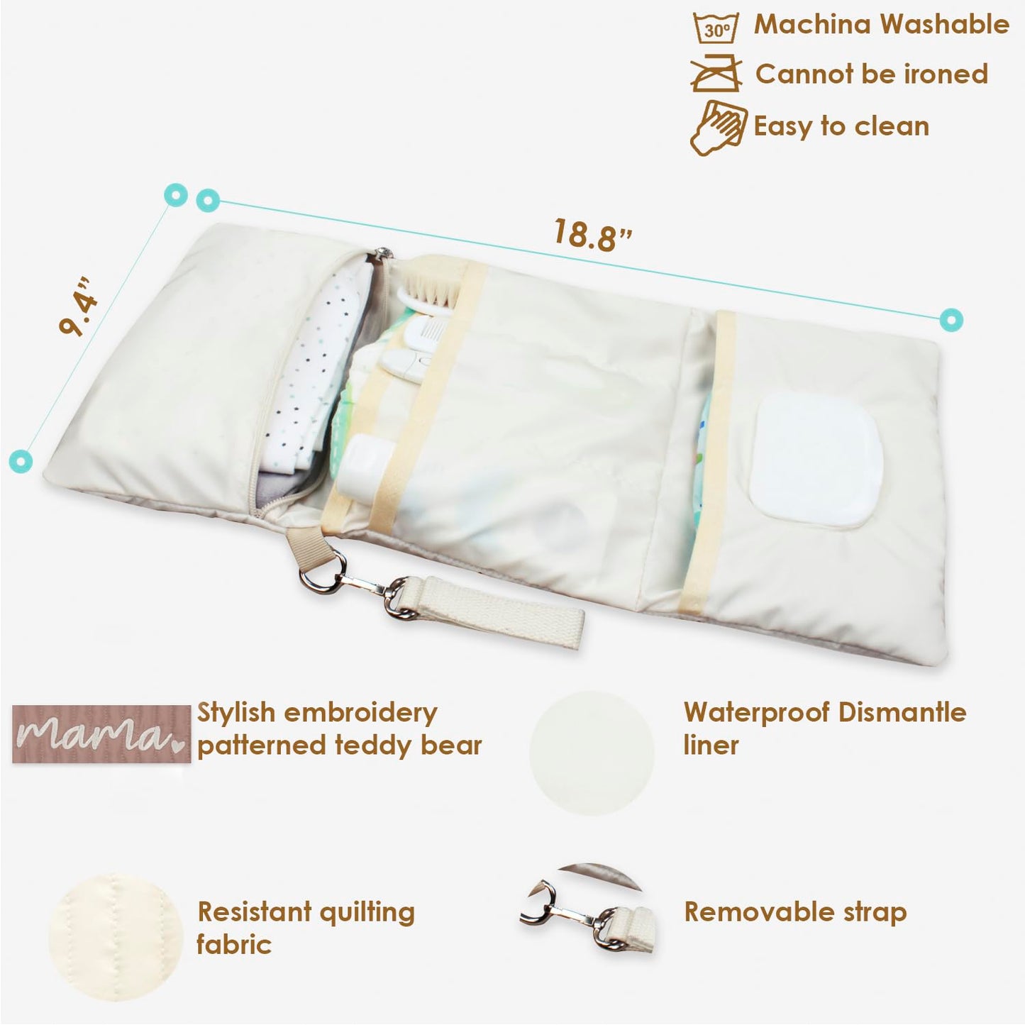 MODAKIDS Organizador de bolsas de bebé, mini bolsa de pañales impermeable, juego de viaje plegable para mamá, organizador de pañales, con regalo para baby shower (café)