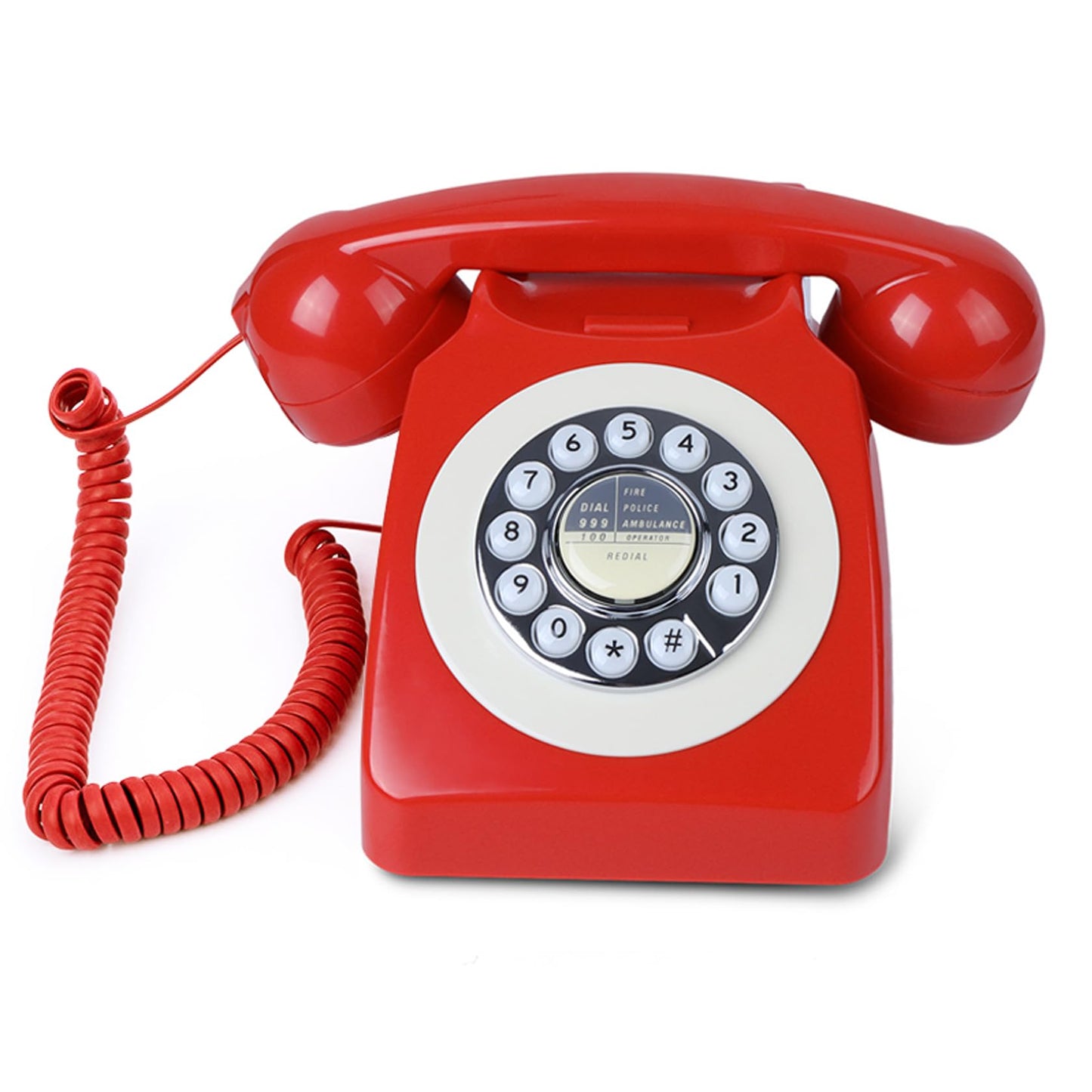 Benotek - Teléfono retro rojo con cable para oficina en casa, teléfono fijo clásico de la antigua, teléfono fijo con cable, teléfono de computadora decorativo antiguo, regalo para la familia