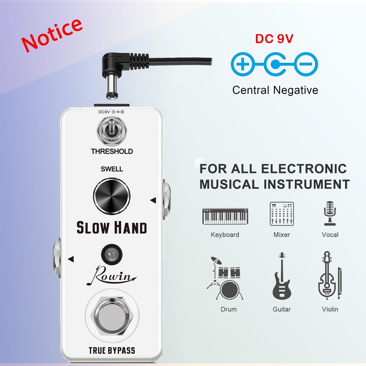 Pedal de Guitarra Digital Rowin Negro True Bypass para Guitarra Eléctrica y Bajo
