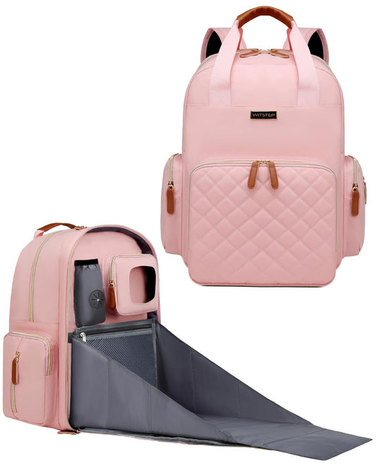 Mochila para Pañales WITSTEP Rosado con Estación de Cambio para Mamás y Papás