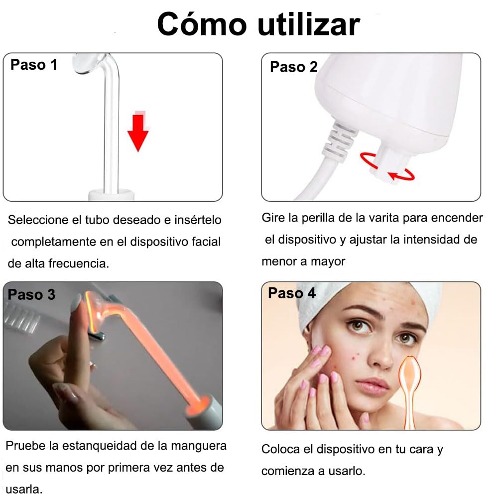Radiofrecuencia Facial Alta Frecuencia Portable con Electrodos y Herramientas para Eliminar Acné