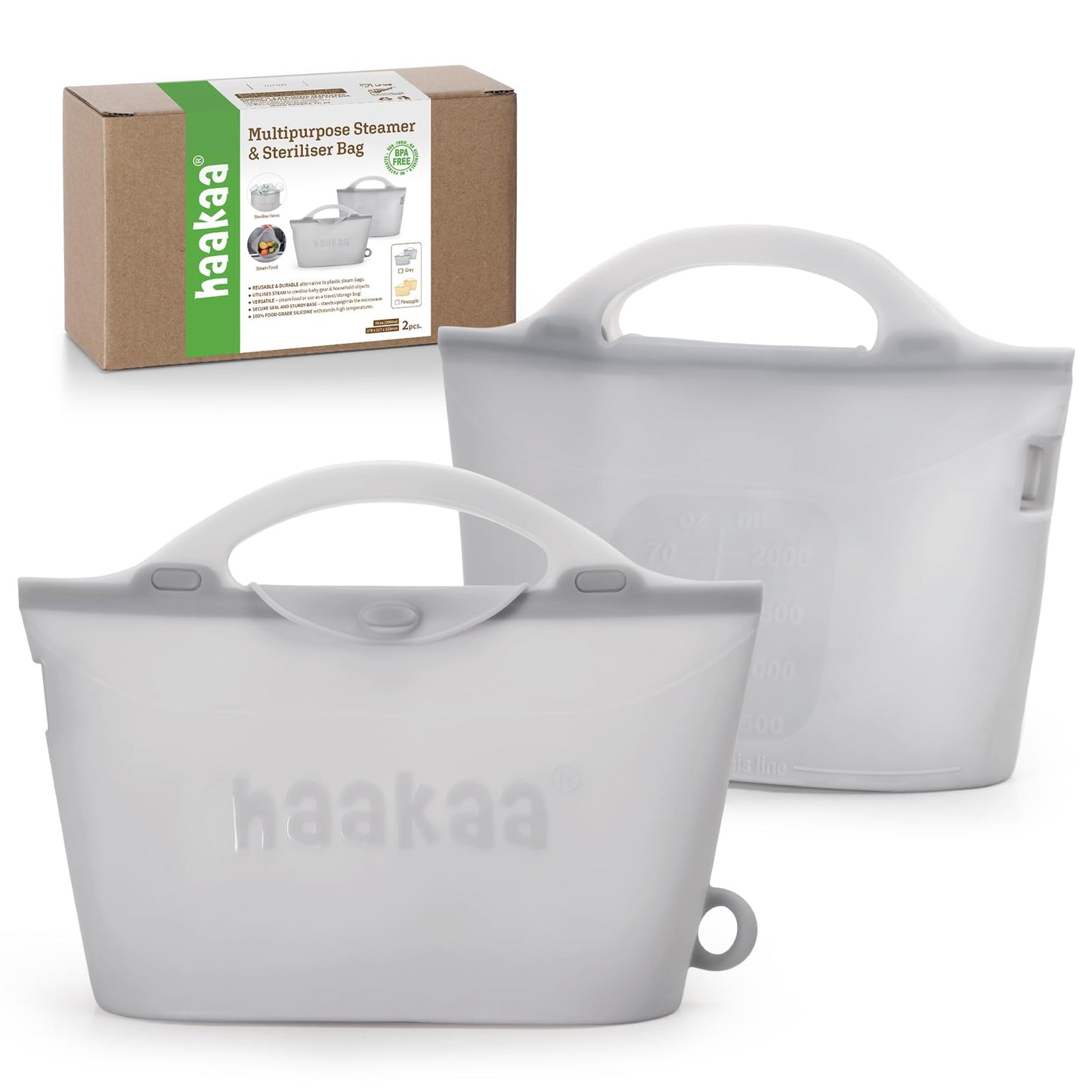 Bolsa reutilizable grande de 2000ml/70oz de Haakaa para esterilizar y vaporizar al microondas, ideal para biberones, extractores de leche, accesorios, chupetes, mordedores, para el hogar y para llevar