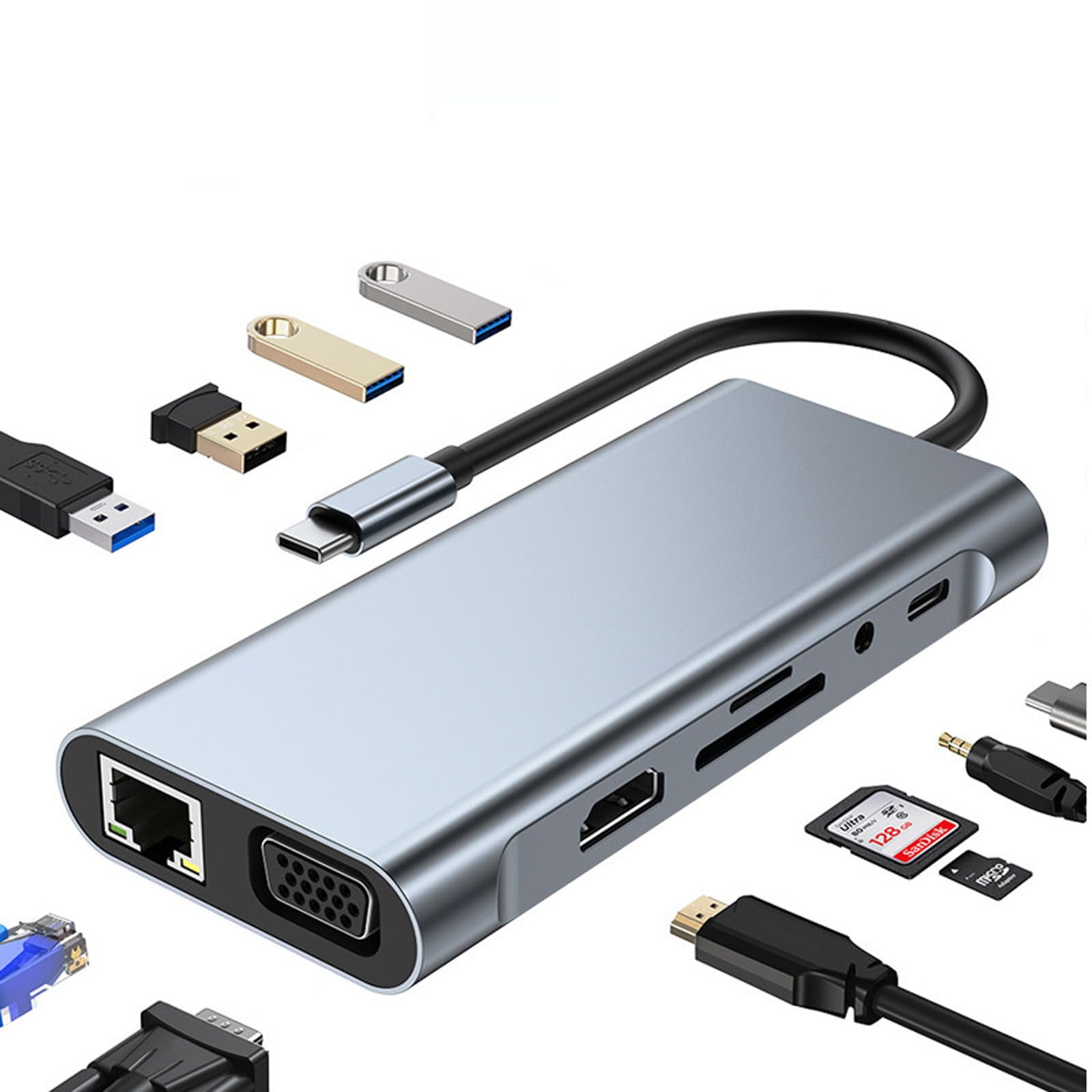 Adaptador USB C WULAR Plata 11 en 1 con HDMI 4K y Docking Station Compatible con MacBook Pro/Air