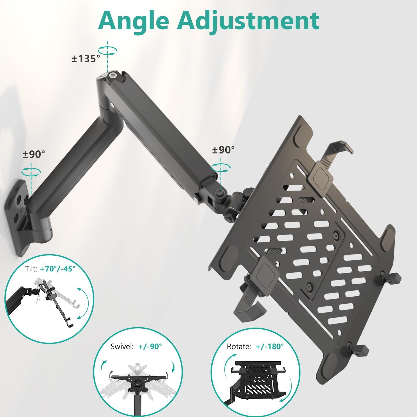 Soporte de Pared para Portátil WALI Ajustable de Movimiento Completo para Visualización de Computadora 2 en 1