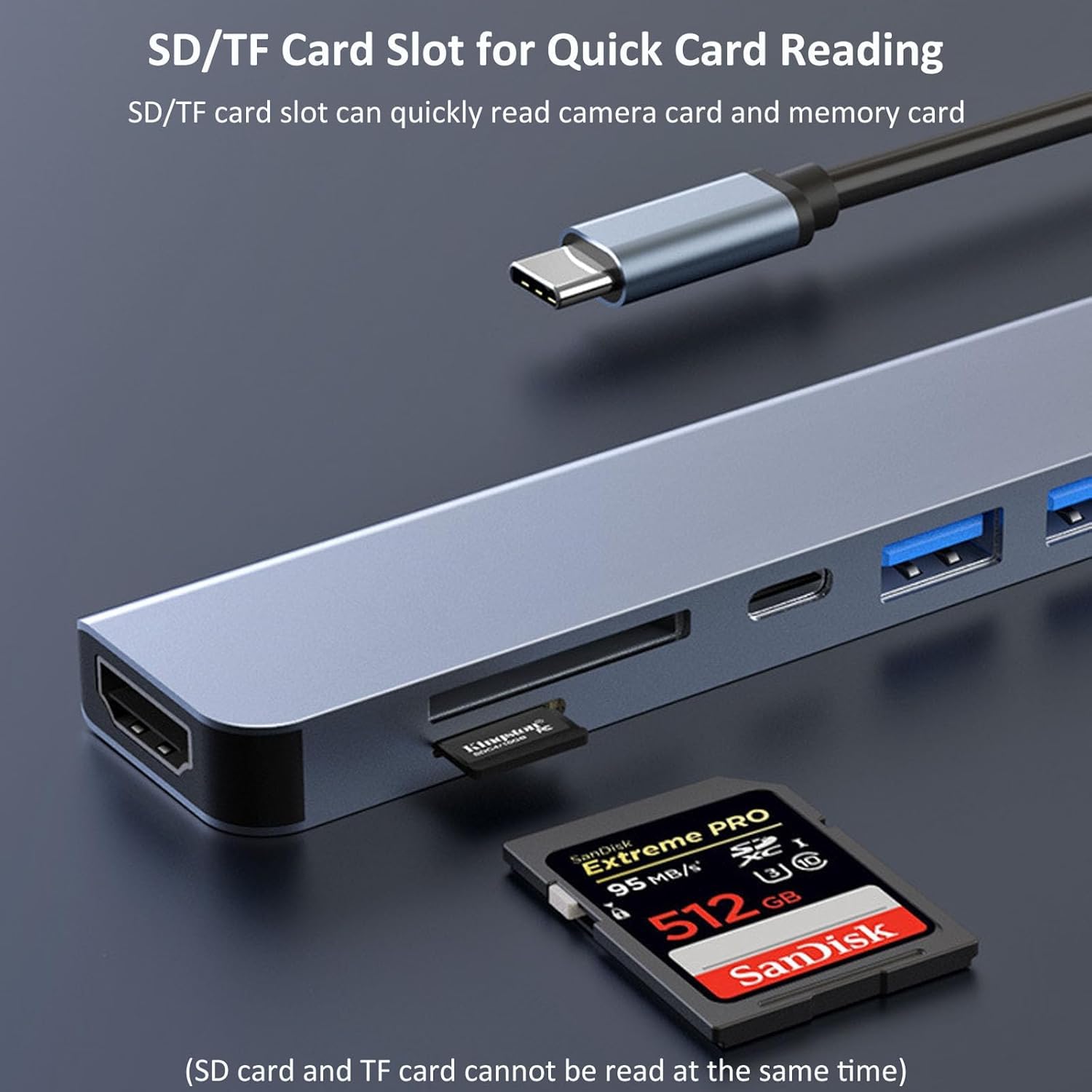 Hub USB C, 7 en 1 Adaptador Tipo C a HDMI 4K, USB 3.0, PD Carga 100W, Lector de Tarjetas SD TF, 5Gbps USB C Datos Puerto Compatible con MacBook Pro Air iPad DELL Switch Steam Deck etc.