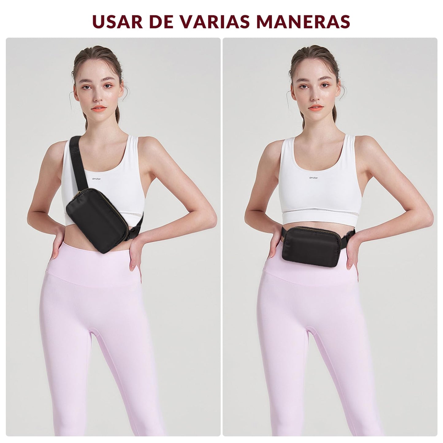 LONEASY 2 Cangurera Deportiva, 2 Unidades Riñonera Deportiva Riñonera de Marcha Running, Impermeable Gran Capacidad Bolso de Cintura Viajar Moda Riñoneras Multifuncional, Negro y Blanco,Hombre Mujer