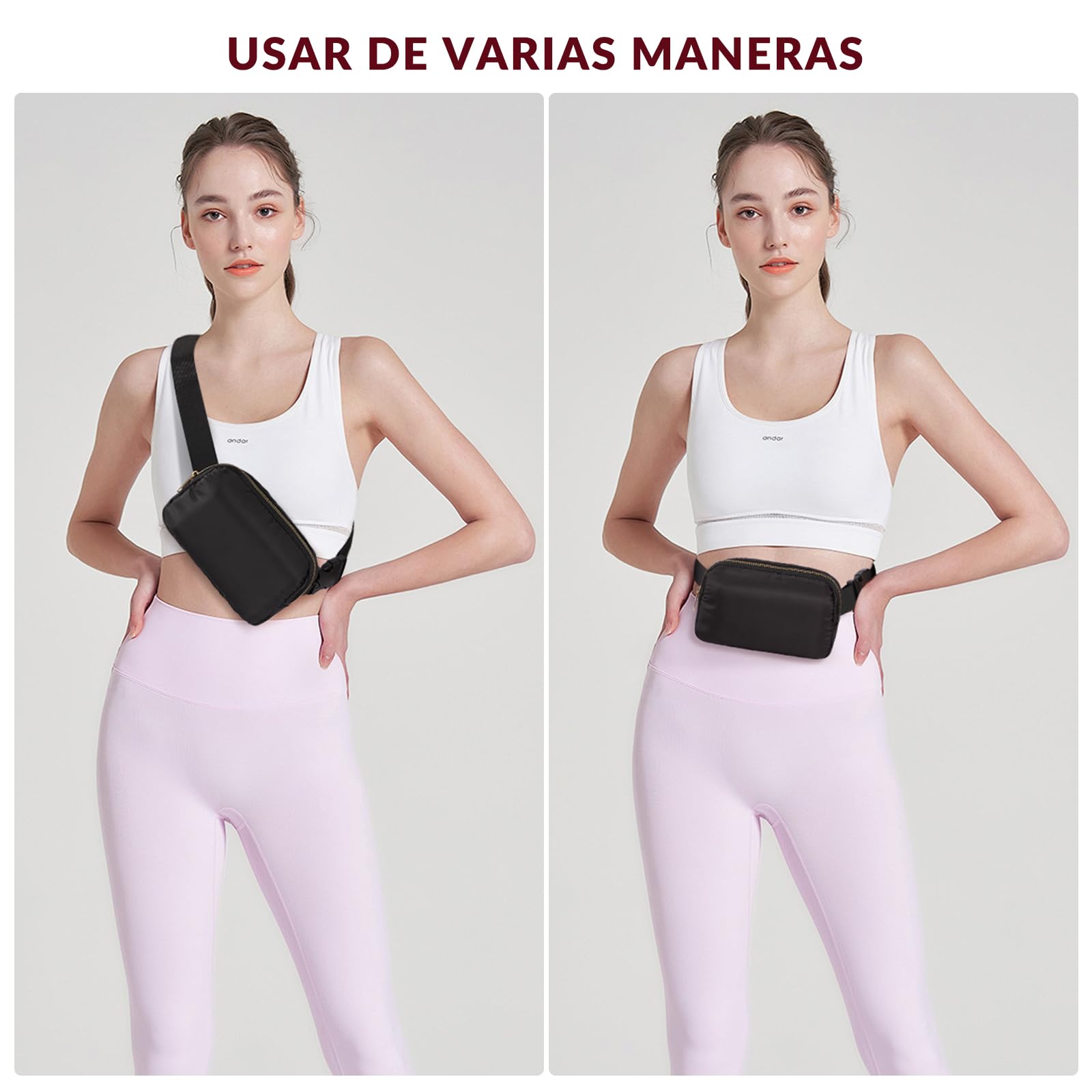 LONEASY 2 Cangurera Deportiva, 2 Unidades Riñonera Deportiva Riñonera de Marcha Running, Impermeable Gran Capacidad Bolso de Cintura Viajar Moda Riñoneras Multifuncional, Negro y Blanco,Hombre Mujer