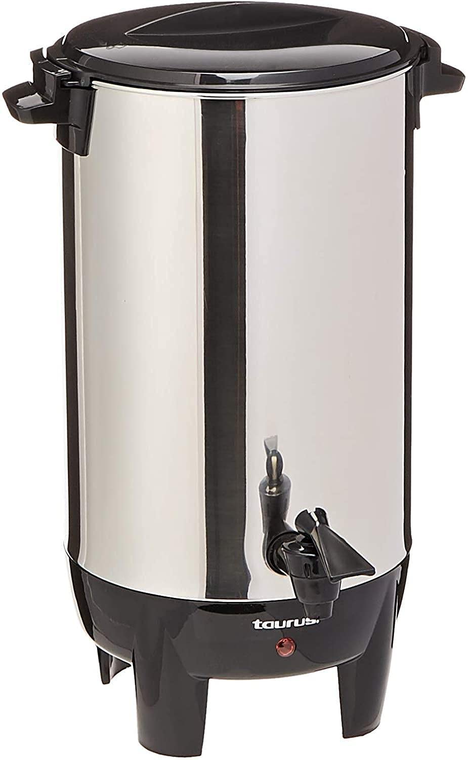 Cafetera Percoladora Taurus, 40 Tazas, Cuerpo de Acero Inoxidable, Filtro Permanente Lavable, Sistema para Servir con Una Mano, color plata, modelo COLUMBA