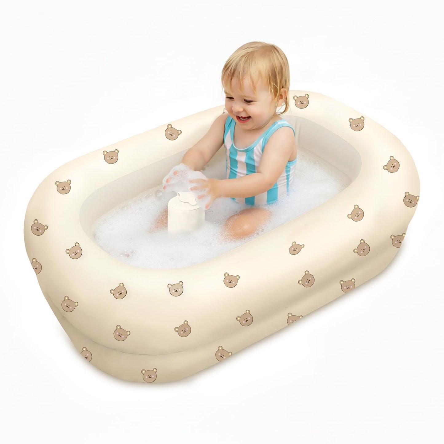 TIDNNS tina inflable para bebé con bomba de aire integrada, lindo oso