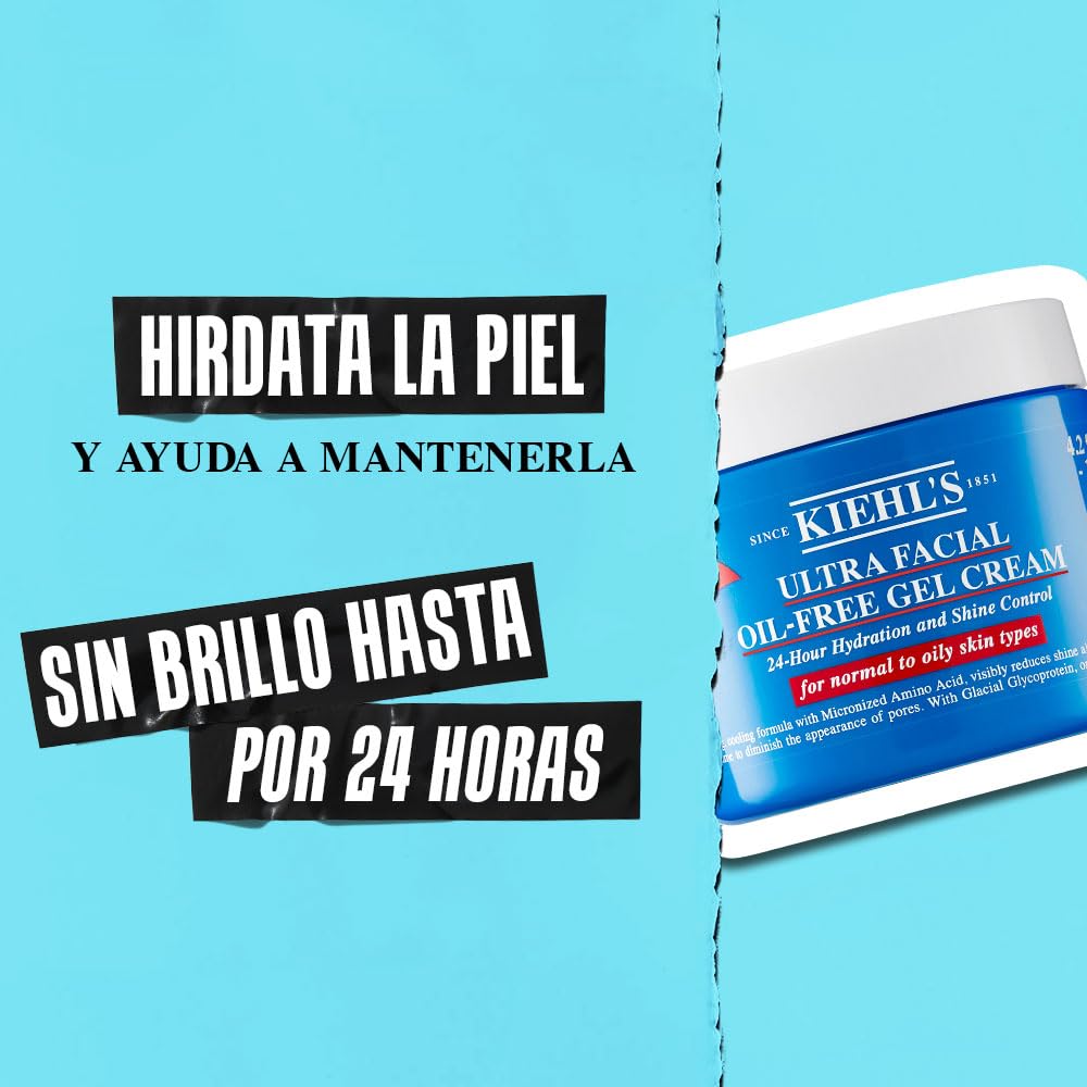 Kiehl's Ultra Facial Oil-Free Gel Cream, Gel Hidratante Refrescante que Reduce el Brillo, Para Pieles Grasas a Normales, Hidrata Durante 24 Horas, Sin Alcohol, 50 ml