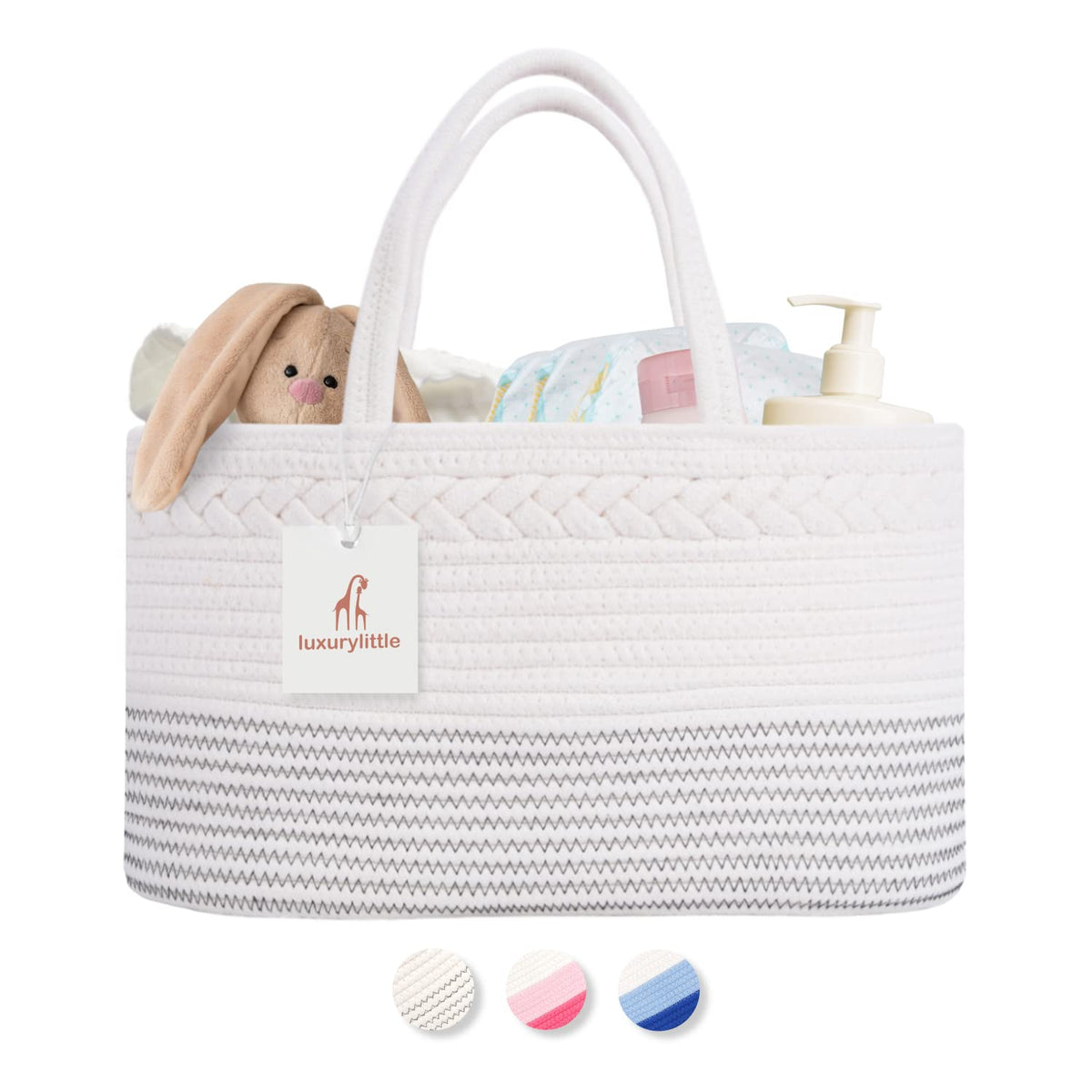 Organizador de pañales de lujo para bebé, cesta de pañales extra grande de cuerda de algodón para guardería, organizador de cambiador, bolsa portátil con divisor, almacenamiento de coche, regalos de