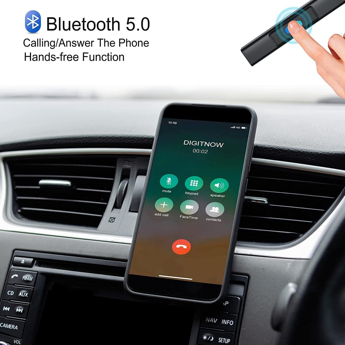 Adaptador Auxiliar de Casete Receptor Bluetooth 5.0 Negro para Música y Voz de Coche