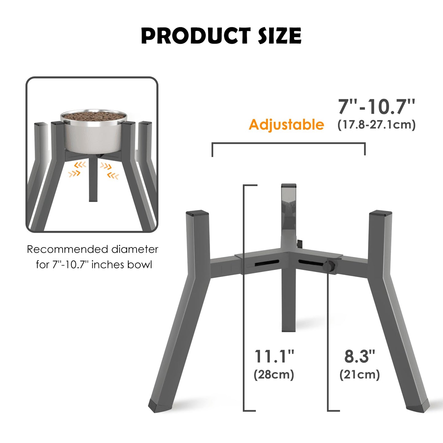 Tazón Elevado para Perros Grandes, Soporte Gris Ajustable de 7 a 10.6 Pulgadas