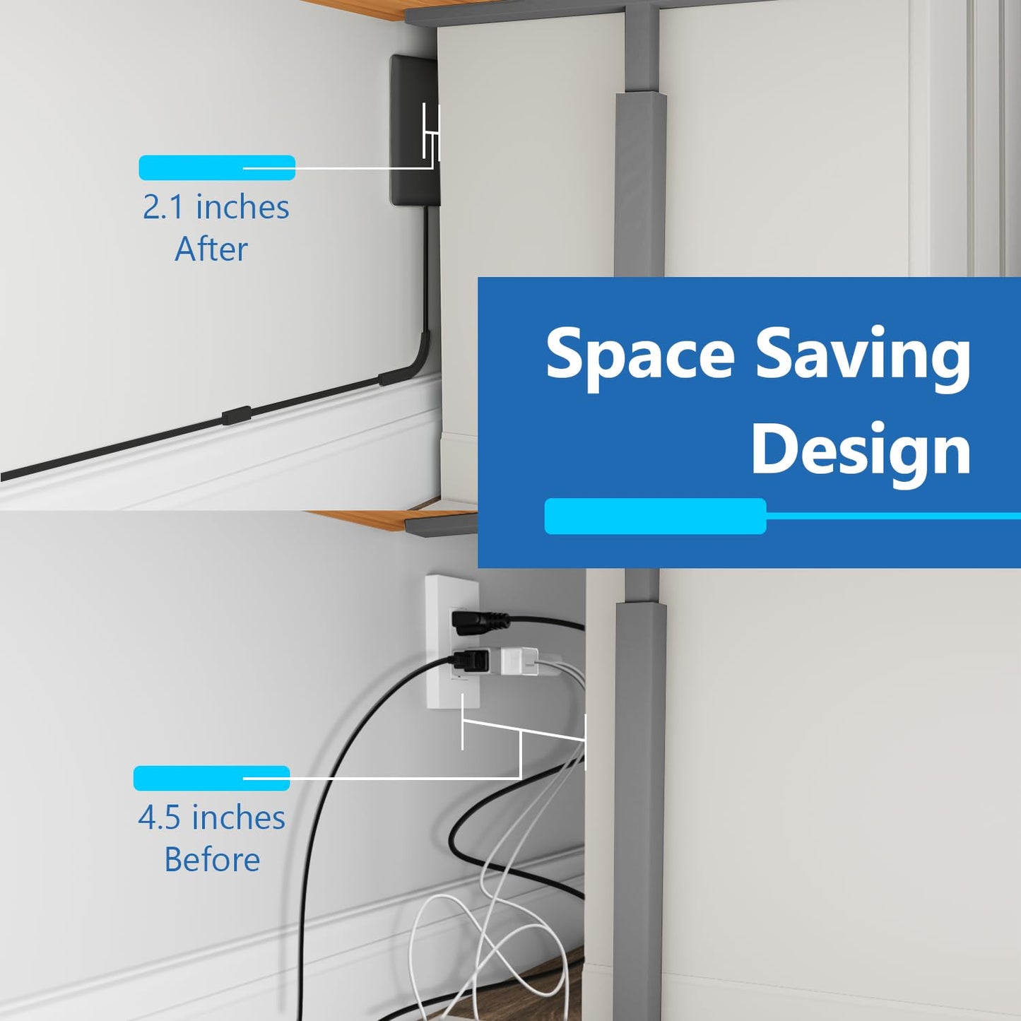 LIDER Extensor de salida de cara plana con 3 receptáculos, enchufe de placa de pared ultrafino con extensor de cable y tira de alimentación de 3 tomas, cable de 3 pies, LWE3-315-BK2P, listado ETL