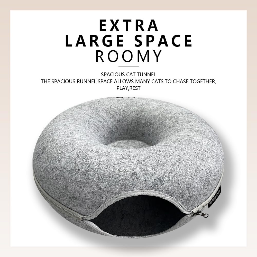 liefoytimn - Cama túnel para gatos, cama para gatos de dona, mirilla de ventilación divertida, cama desmontable con cierre para gatos, fieltro lavable, cama universal para todas las estaciones,