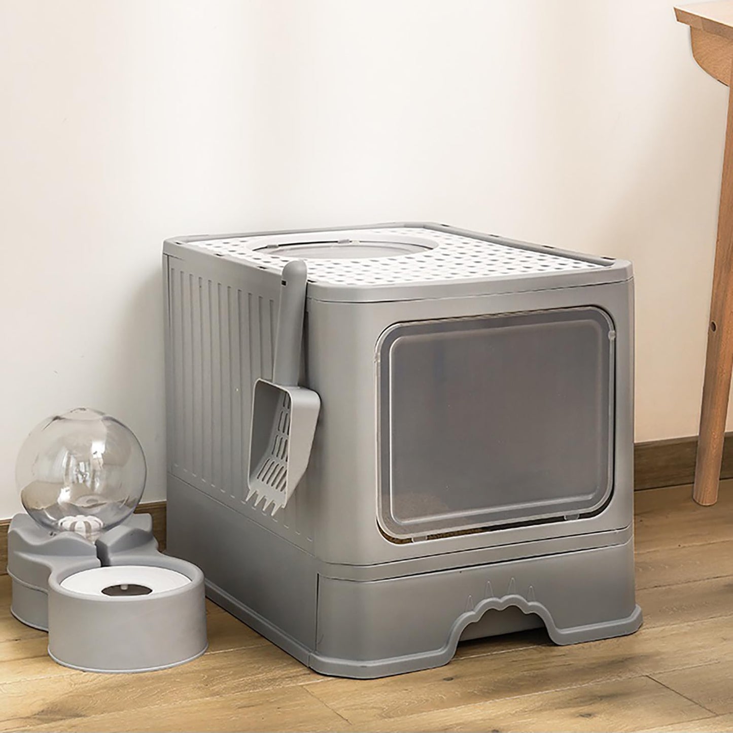 Arenero Plegable TXG Gris Oscuro con Cajón para Gato Grande hasta 12,5 kg